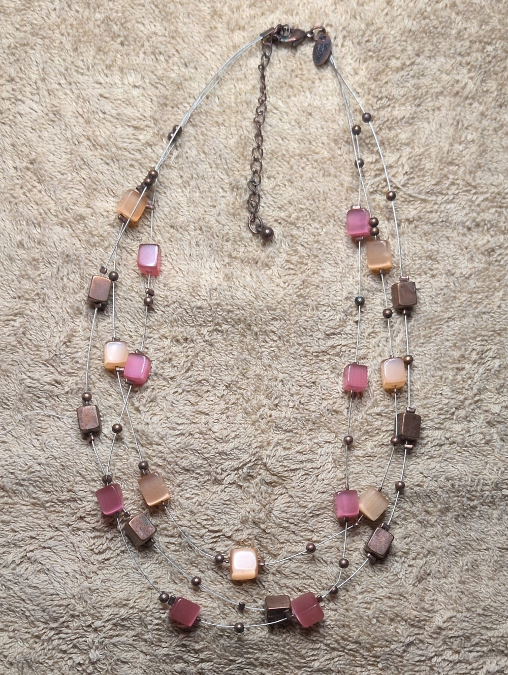 Lia Sophia Pink and Peach Multistrand Beaded Necklace